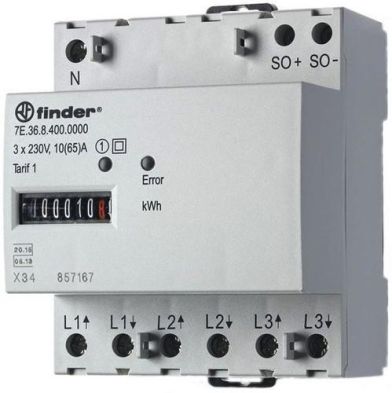 Finder 7E.36.8.400.0010 Active current meter electric 3Ph 3x65A MID with counter
