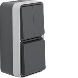 Berker 47903515 combination series switch/socket SCHUKO with hinged cover AP grey/light grey ma