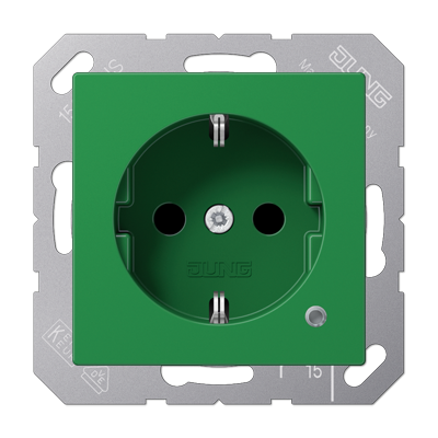 Jung A1520BFKOGN SCHUKO socket, 16 A 250 V ~, with function display, integrated increased contact protection, SAFETY+, thermoplastic, AS/A series, green (for SV)