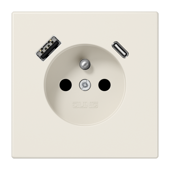 Jung LS1520F-15CA socket, French/Belgian system 16 A 250 V ~, with USB charger 1 x type A + 1 x type C, integrated increased contact protection, SAFETY+, series