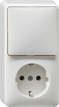 Gira 017613 combination SCHUKO switch surface-mounted pure white