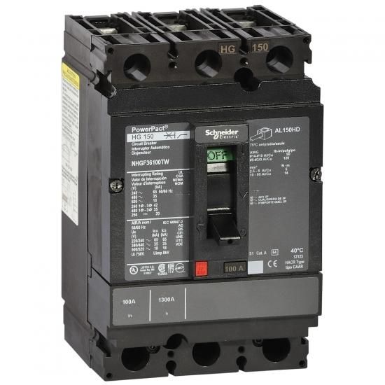 Schneider Electric NHJF36080TW PowerPact 150A TM80a 3P 65kA circuit breaker