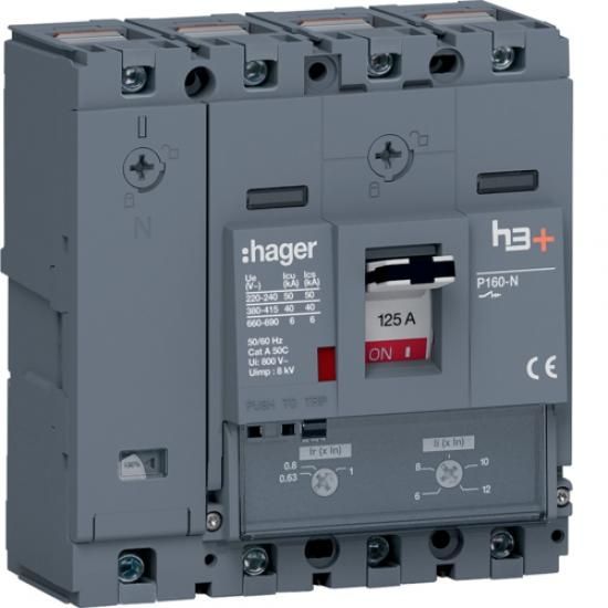Hager HNS126DC h3+ P160 4P4D 125A 40kA circuit breaker