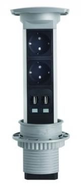 Kopp 939616015 VersaPULL alu 2x socket + 2 USB power strips