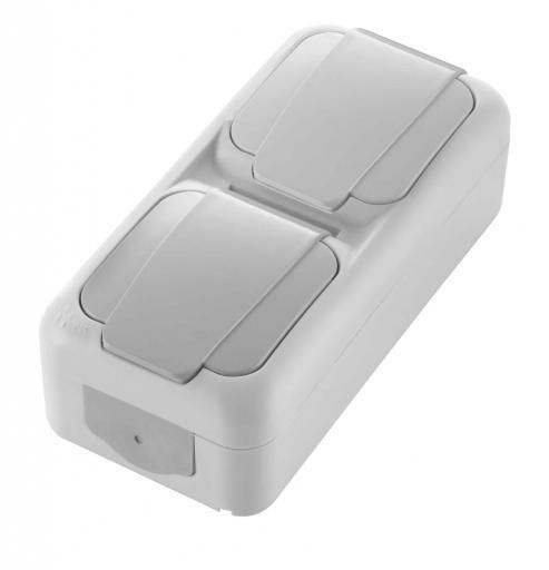 HHG 92551391 Palmiye 2-way vertical grey IP44 socket SCHUKO