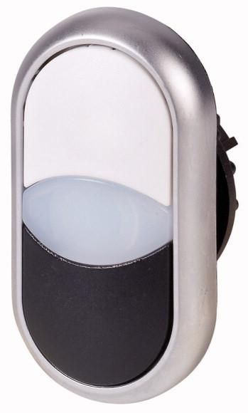 Eaton M22-DDL-WS double pushbutton, + indicator light, white/white/black, 216704
