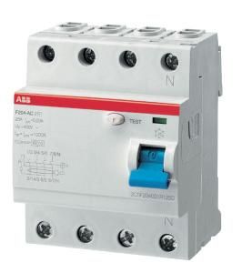 ABB Stotz-Kontakt F204 A-100/0.03 110V, F204A-100/0.03 FI switch type A 110V RCCB, 4P, 100A, 30mA, for 110V AC mains, 2CSF204199R1100