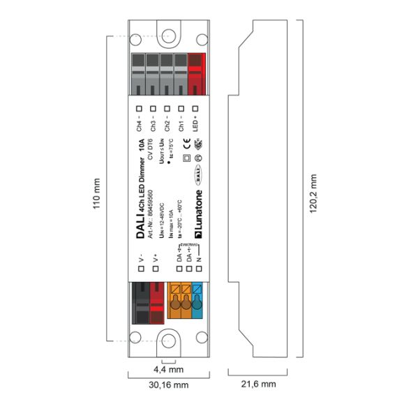LUNATONE 86459560 DALI LED dimming actuator CV DT6 DE | 4-fold, 10 A