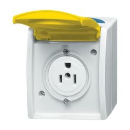 Busch-Jaeger 3015 EWN-53 Busch-Nema socket, with yellow hinged cover grey/blue-green