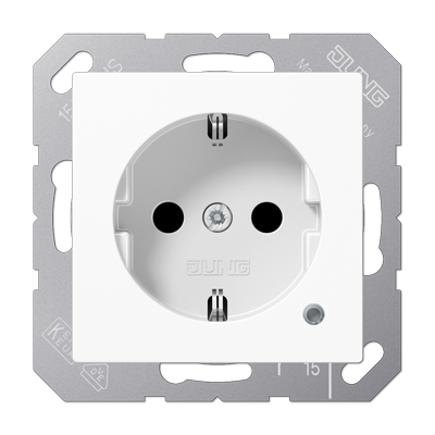 Jung A1520BFKOWW SCHUKO socket, 16 A 250 V ~, with function display, integrated increased contact protection, SAFETY+, thermoplastic, AS/A series, alpine white