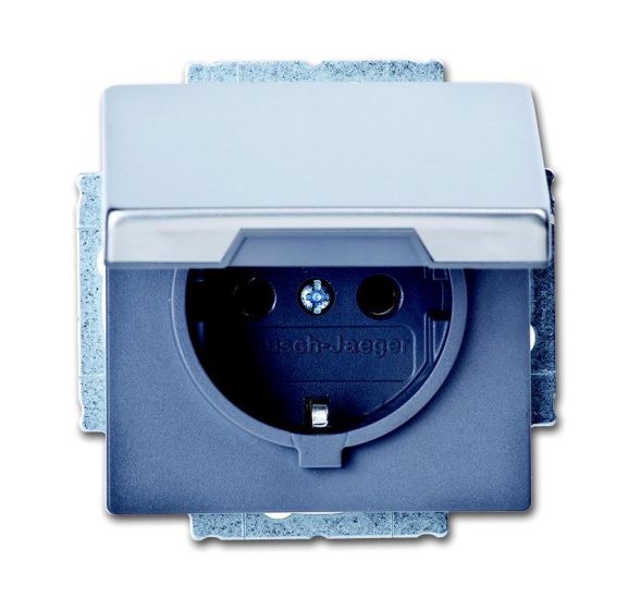 Busch-Jaeger 20 EUK-866 SCHUKO® socket insert, with hinged cover stainless steel