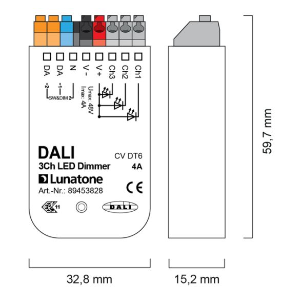 LUNATONE 89453828 DALI LED dimming actuator CV DT6 UP | 3-fold, 4 A
