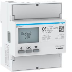 Hager ECR380D 3-phase direct 80A 4M MODBUS MID energy meter
