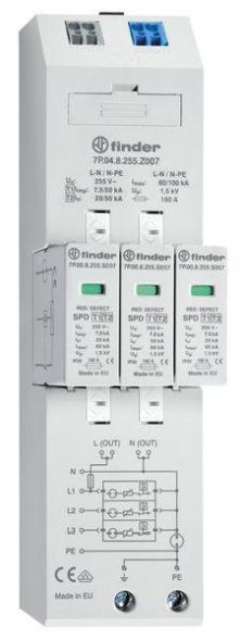 Finder 7P.04.8.255.Z007 Type 1+2 three-phase TN-S TT networks combined surge arrester