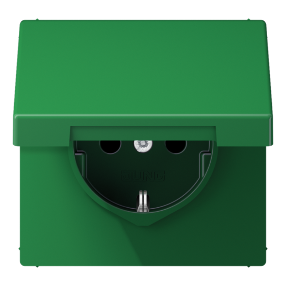 Jung LS1520BFKIKLGN SCHUKO socket, 16 A 250 V ~, integrated increased contact protection, SAFETY+, hinged lid, thermoplastic, LS series, green (for SV)