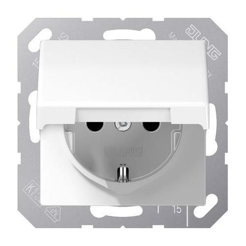 Jung AS1520NKLWW SCHUKO socket, 16 A 250 V ~, without claws, hinged lid, Duroplast, AS series, alpine white