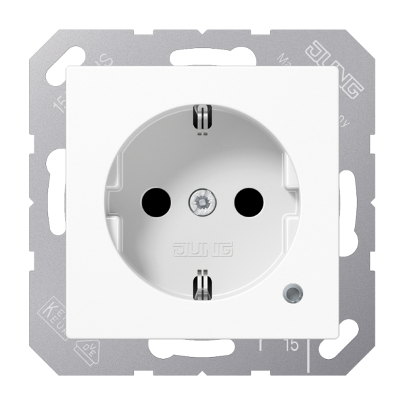 Jung ABA1520KOWW SCHUKO socket, 16 A 250 V ~, with function display, integrated increased contact protection, SAFETY+, Duroplast antibacterial, AS series, alpine white