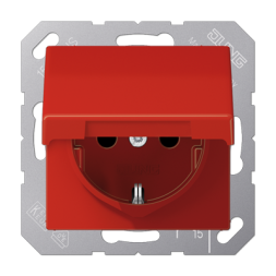 Jung AS1520BFKIKLRT SCHUKO socket, 16 A 250 V ~, without claws, integrated increased contact protection, SAFETY+, hinged lid, thermoplastic, AS series, red