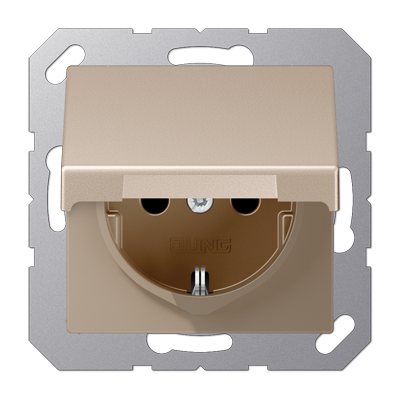 Jung A1520NBFKLCH SCHUKO socket, 16 A 250 V ~, without claws, hinged lid, thermoplastic painted, series A, champagne