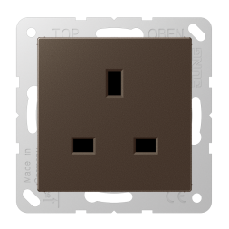 Jung A3521MO socket, 13 A 250 V ~, screw terminals BS 1363-1, 4 mm2, without claws, integrated increased contact protection, SAFETY+, Series A, mocha