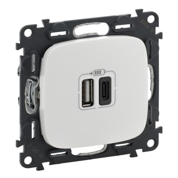 Legrand 754965 USB power supply VALLURE 2xUSB-A+C 2MOD 3A UW, (white)