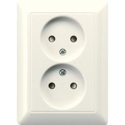 Jung AS5010KIU double socket without protective contact, 16 A 250 V ~, integrated increased contact protection, SAFETY+, Duroplast, AS series, white