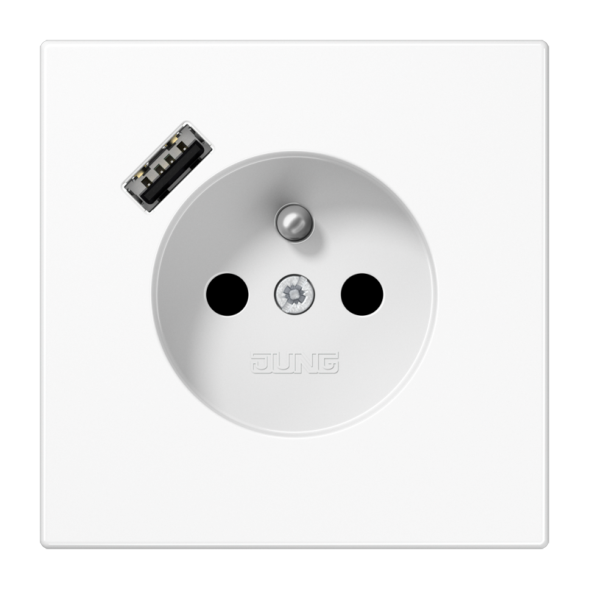 Jung LS1520F-18AWW socket, French/Belgian system 16 A 250 V ~, with USB charger 1 x type A, integrated increased contact protection, SAFETY+, LS series, alpine white