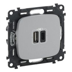 Legrand 754967 USB power supply VALLURE 2xUSB-A+C 2MOD 3A AL, (aluminium)