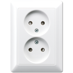 Jung AS5010KIUWW double socket without protective contact, 16 A 250 V ~, integrated increased contact protection, SAFETY+, Duroplast, AS series, alpine white