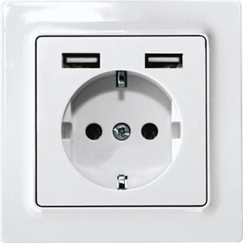 Eltako 30055891 DSS55E+2xUSBA-pg polar white glossy socket