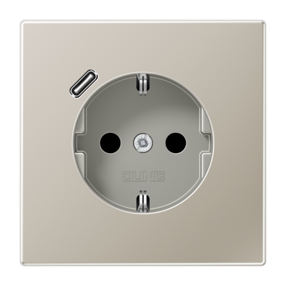 Jung ES1520-18C SCHUKO socket 16 A 250 V ~, with USB charger 1 x type C, integrated increased contact protection, SAFETY+, LS series, stainless steel