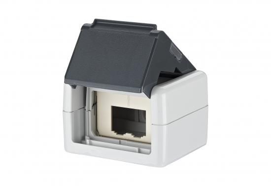 METZ CONNECT for 2xE-DATModul Cat.6A 8 (8) IP44 AP data connection box gray, 1309430003-E