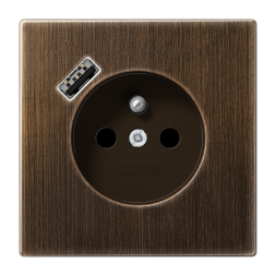 Jung ME1520F-18AAT socket, French/Belgian system 16 A 250 V ~, with USB charger 1 x type A, integrated increased contact protection, SAFETY+, LS series, brass