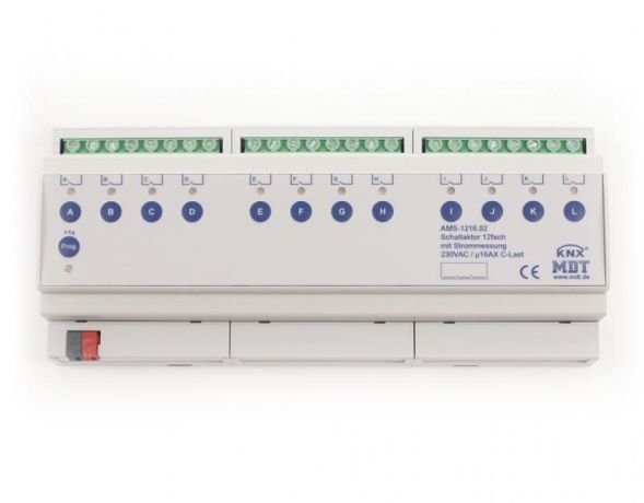 MDT AMS-1216.02 Switching actuator 12-way, 12TE, REG, 16A, 230VAC, C-load, standard, 140F, with current measurement