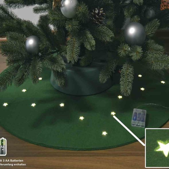 FHS 12526 Felt carpet for Christmas tree Ø90cm, green, 20 LED, battery with T