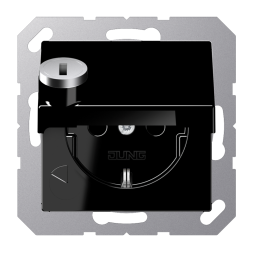 Jung A1520BFKLSLSW SCHUKO socket, 16 A 250 V ~, integrated increased contact protection, SAFETY+, hinged lid, with safety lock, thermoplastic, A series, black