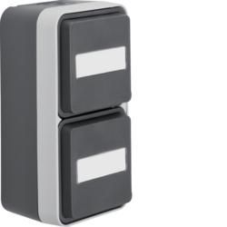 Berker 47703555 SCHUKO socket 2-way vertical with hinged cover AP Berker W.1 grey/light grey m