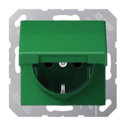 Jung ABAS1520KIKLGN SCHUKO socket, 16 A 250 V ~, integrated increased contact protection, SAFETY+, hinged lid, thermoplastic antibacterial, AS series, green (for SV)