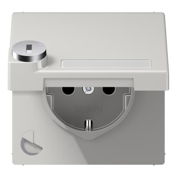 Jung LS1520NAKLSLLG SCHUKO socket, 16 A 250 V ~, with label field, integrated increased contact protection, SAFETY+, hinged lid, with safety lock, thermoplastic, Se