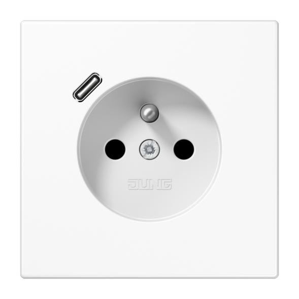 Jung LS1520F-18CWW socket, French/Belgian system 16 A 250 V ~, with USB charger 1 x type C, integrated increased contact protection, SAFETY+, LS series, alpine white