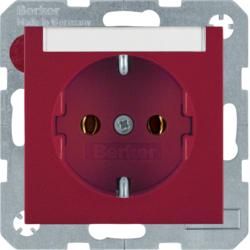 Berker 47508902 SCHUKO socket with label field red, glossy Berker S.1/B.3/B.7