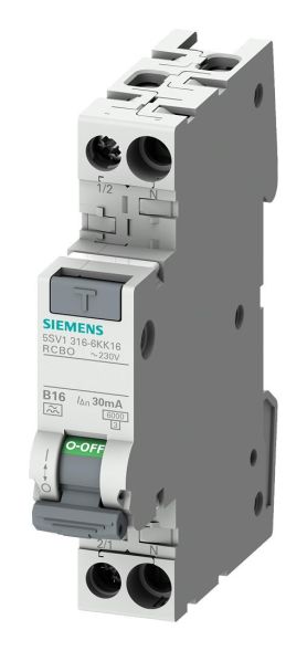 Siemens 5SV1316-6LK06 1TE 1P+N 6kA Type A (K) 30mA B6 FI/LS switch