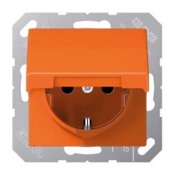 Jung ABAS1520KIKLO SCHUKO socket, 16 A 250 V ~, integrated increased contact protection, SAFETY+, hinged lid, thermoplastic antibacterial, AS series, orange (for ZSV)