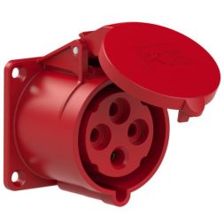 PCE 324-6 32A 4-pole 6h IP44/54 flange straight wall socket