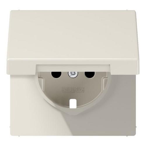 Jung LS1520KIKLPL central plate for SCHUKO® sockets, integrated increased contact protection, SAFETY+, hinged lid, Duroplast, LS series, white