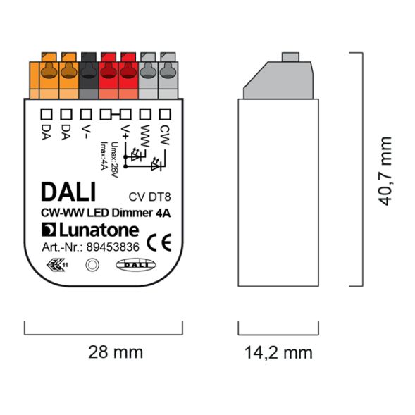 LUNATONE 89453836 DALI LED dimming actuator CV DT8 UP | TW, 4 A
