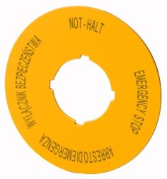 Eaton M22-XBK15 sign, EMERGENCY STOP, D = 60 mm, yellow, PL, EN, DE, IT, 167638