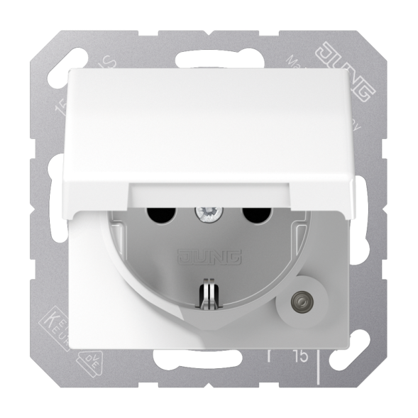 Jung ABAS1520KIKLWW SCHUKO socket, 16 A 250 V ~, without claws, integrated increased contact protection, SAFETY+, hinged lid, Duroplast antibacterial, AS series, alpine white
