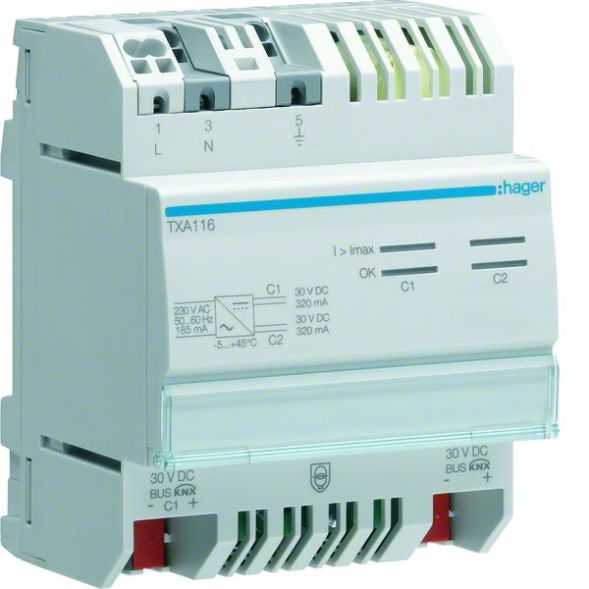 HAGER TXA116 KNX bus power supply | 320mA &amp;amp; 320mA