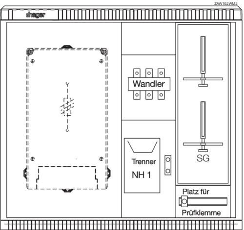 Hager ZAW102WM2 transformer measuring cabinet up to 400A 315x1110x1005